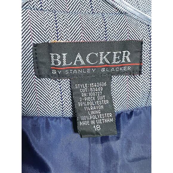 Stanley Blacker Blazer One Button Jacket Blue Herringbone Stripe Lined Womens 18 - Picture 7 of 7